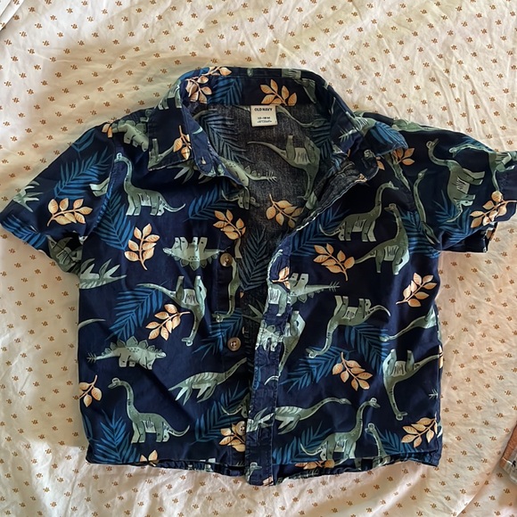 Lot of Toddler Button Down Printed Shirts orange plaid dinosaurs palm trees - Picture 3 of 6